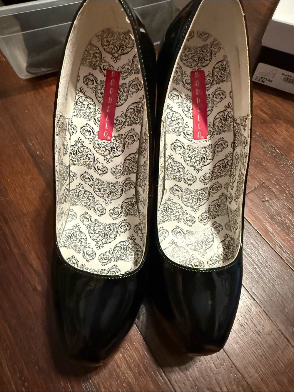 Bordello Black Patent Round-Toe Pumps